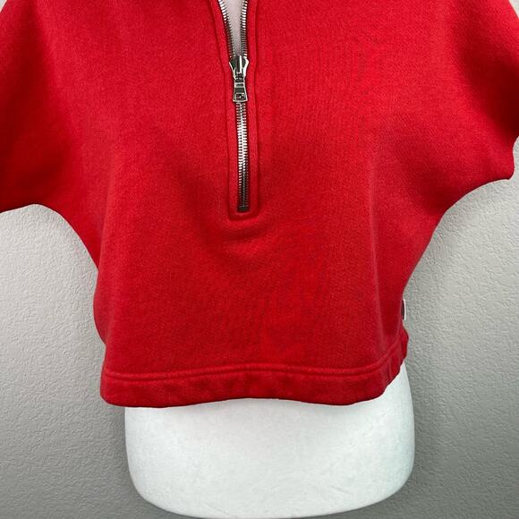 Good American Cherry Red 3/4 Zip Short Sleeve Cropped Sweatshirt 0/XS Oversized - Picture 7 of 13
